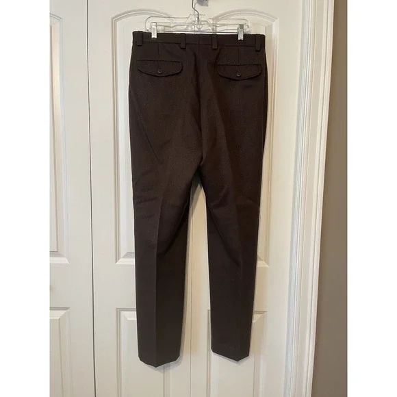 L.L. BEAN Brown 100% Wool Flat Dress Pants Men's Size 36x34 Mid-Heavyweight - Picture 3 of 6